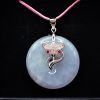 white burmese jade button with sterling silver bail in a fox motif
