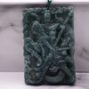 Guan Yu god of war in green burmese jadeite holding blue dragon blade